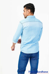 Long Sleeve Side Ripped Denim Shirt