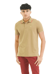 Moose Men’s Minimal Stripe Polo T-Shirt - Wheat