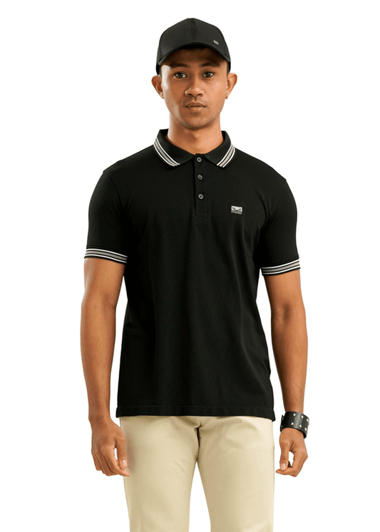 Moose Men’s Solid Seamless Polo T-Shirt – Jet Black