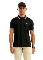 Moose Men’s Solid Seamless Polo T-Shirt – Jet Black