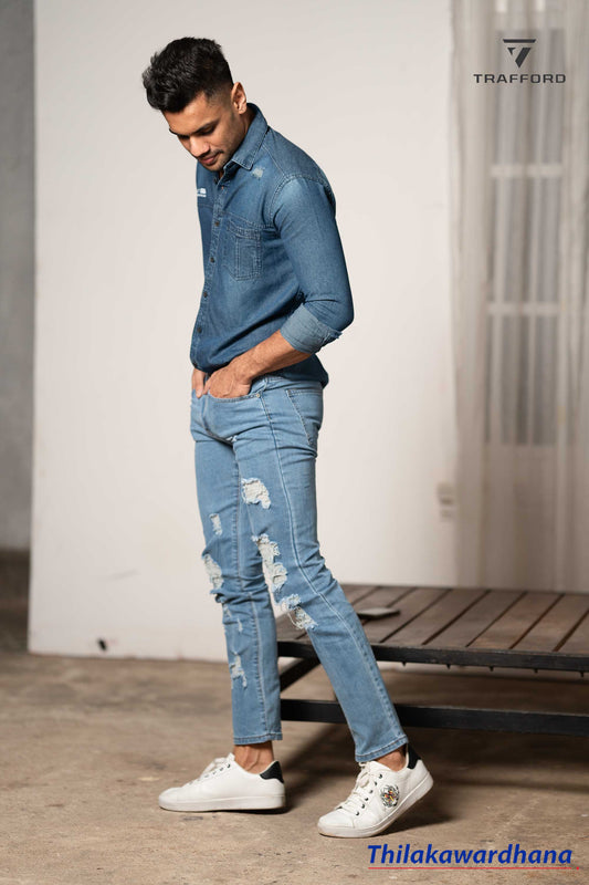 Men's Light Washed Ripped Slim Fit Jean