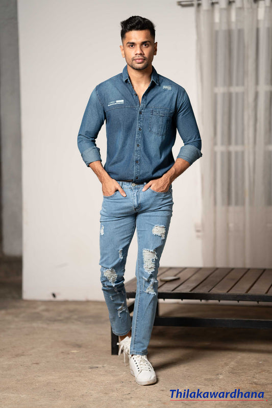 Men's Light Washed Ripped Slim Fit Jean