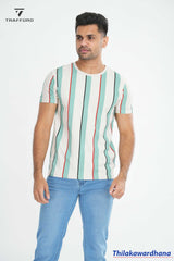 Stripe Printed Crew Neck Printed T Shirt