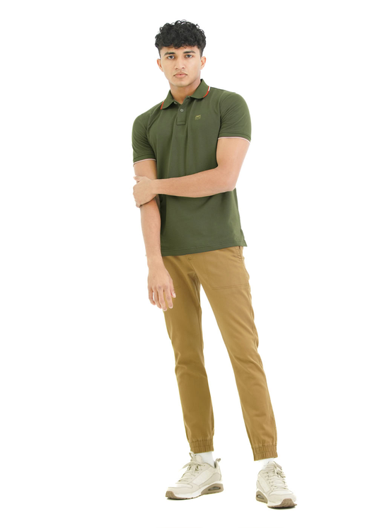 Moose Men’s Minimal Stripe Polo T-Shirt - Dark Olive