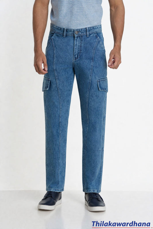 Men's Mid Washed Panel Detailed Jean