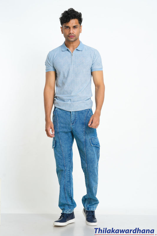 Men's Mid Washed Panel Detailed Jean