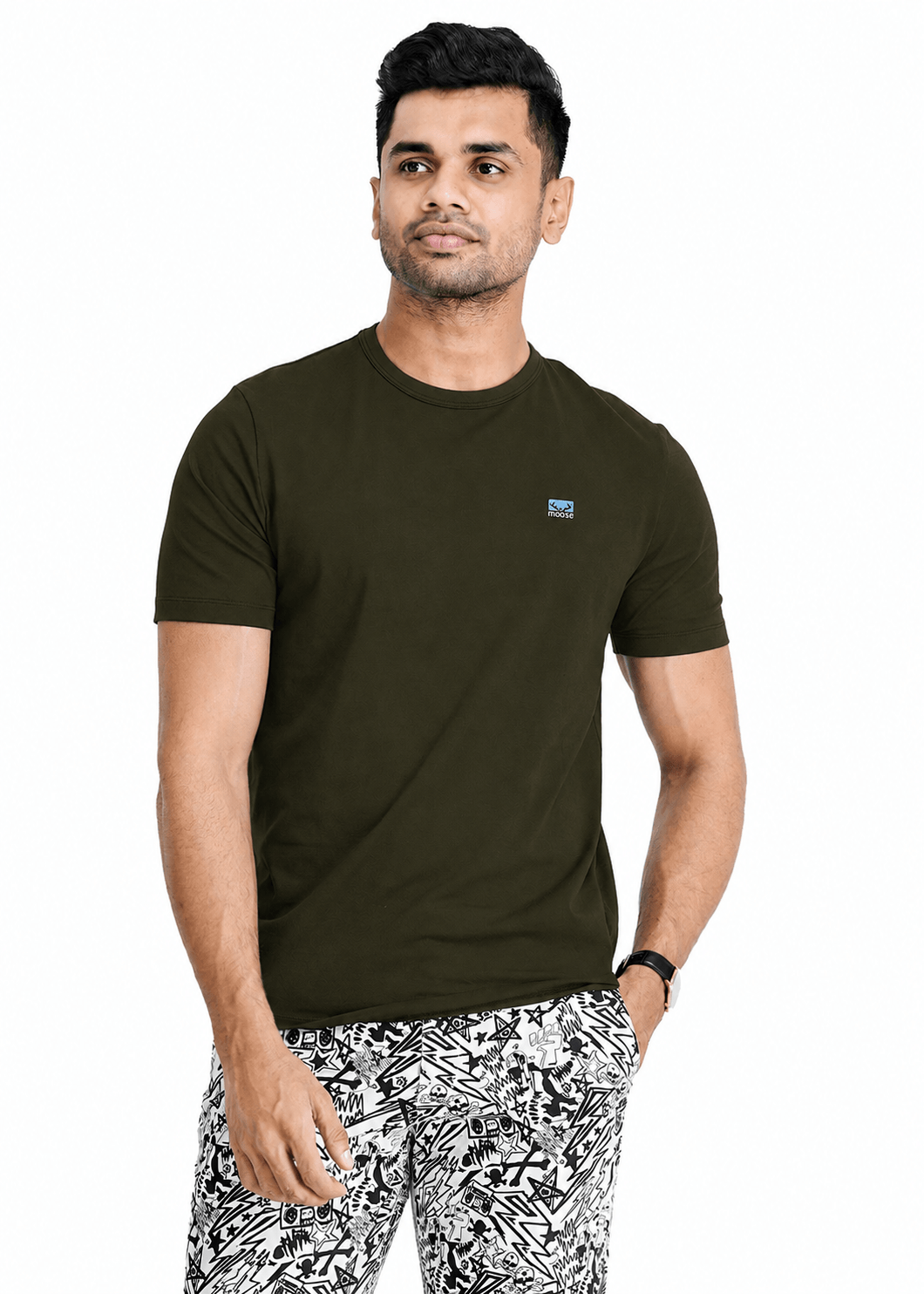Moose Comfort Fit Crew Neck T Shirt -  Natural Brown