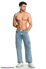 Ice Blue Washed Cargo Denim Jean