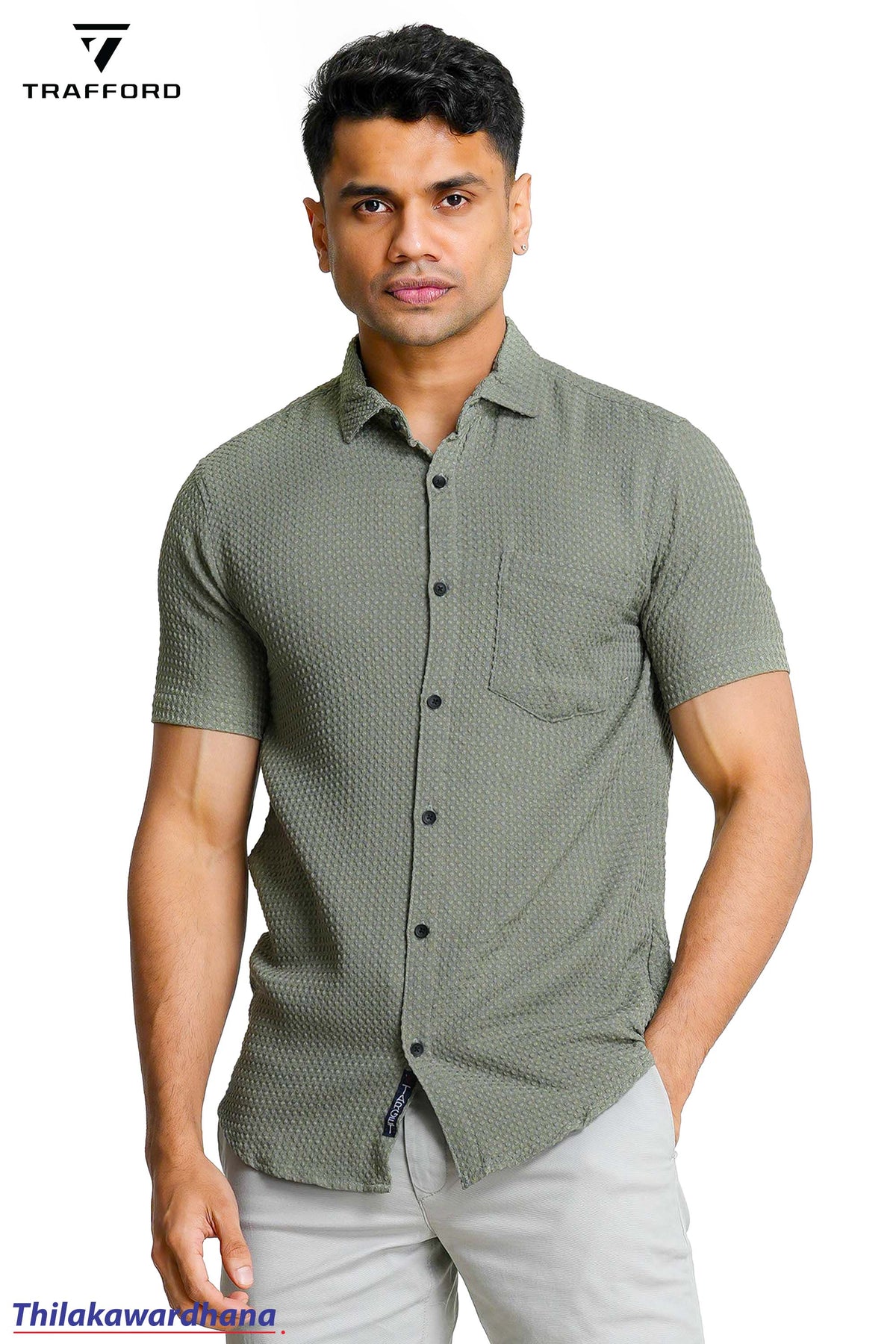 Trafford UrbanWeave Olive Textured Shirt