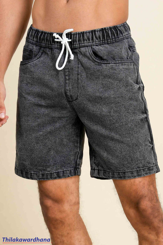 Charcoal Drawstring Denim Shorts