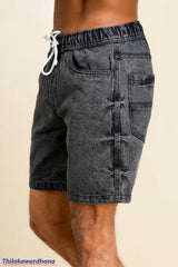 Charcoal Drawstring Denim Shorts
