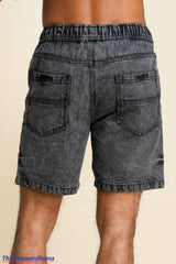 Charcoal Drawstring Denim Shorts