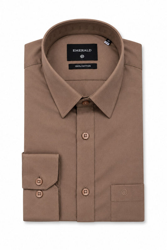 Emerald Formal Slim Fit Long Sleeve Shirt - Brown