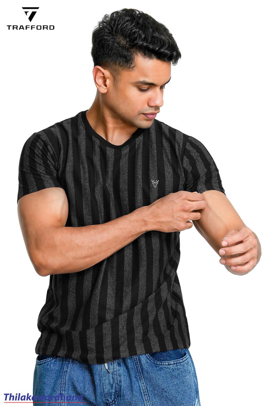 Dodge Striped Cred Neck T Shirt