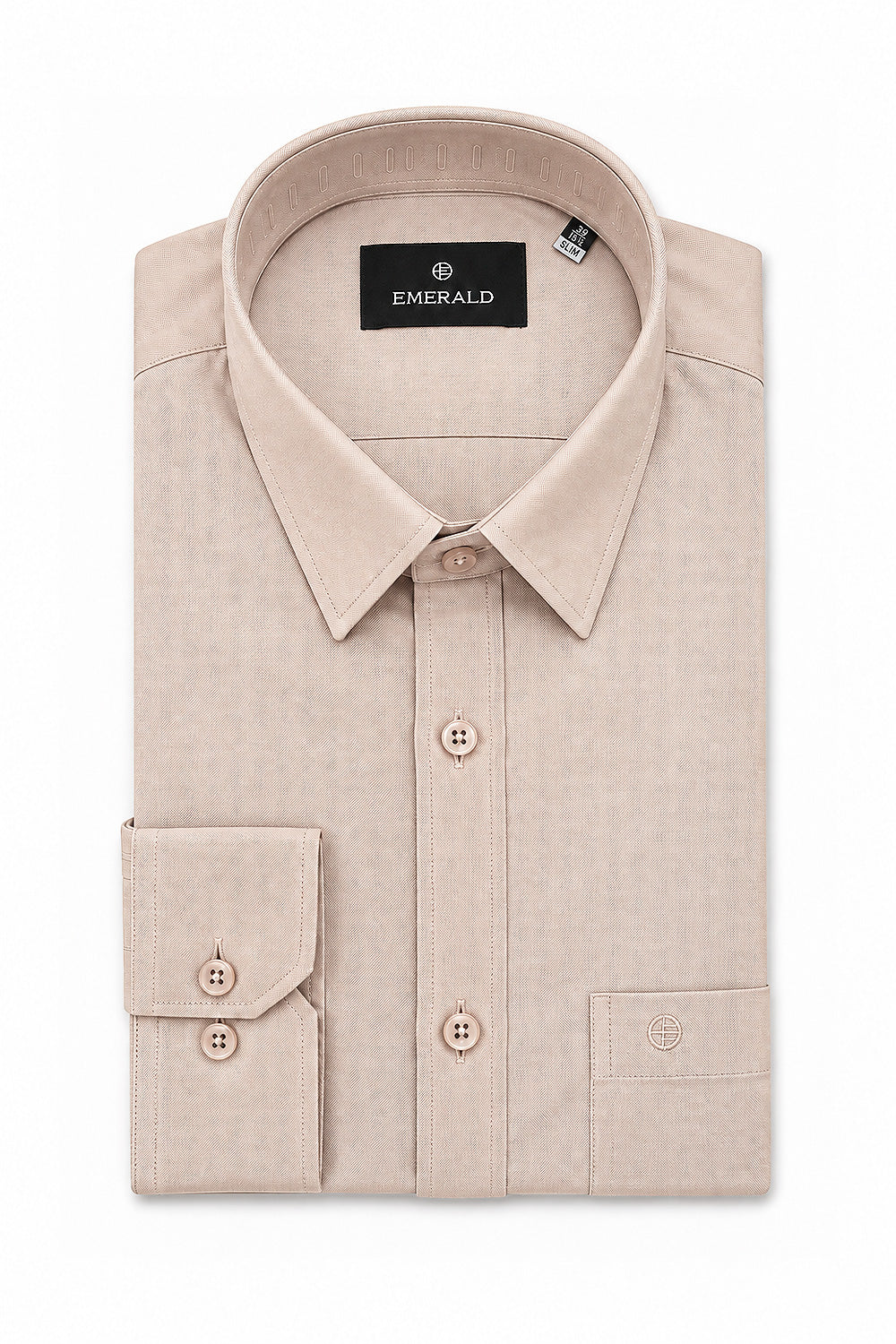 Emerald Formal Oxford Slim Fit Long Sleeve Shirt - Beige