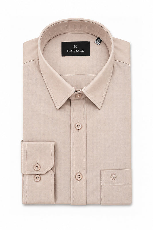 Emerald Formal Oxford Slim Fit Long Sleeve Shirt - Beige