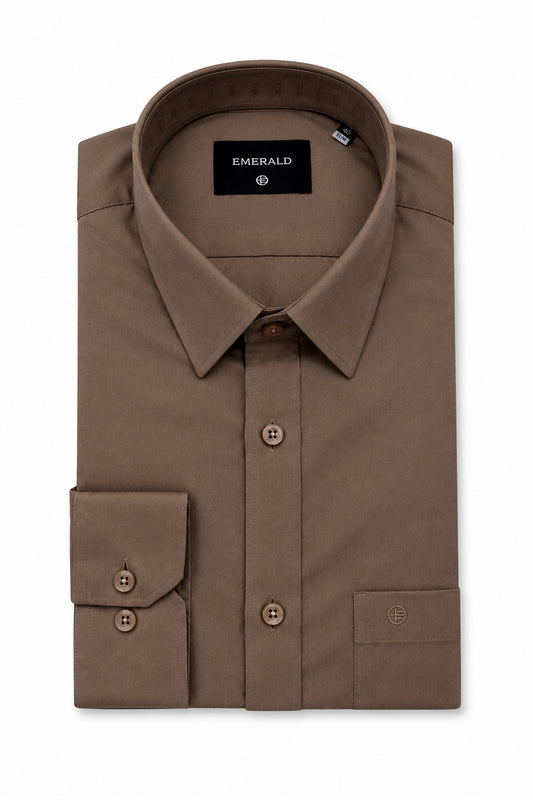 Emerald Formal Slim Fit Long Sleeve Shirt - Brown