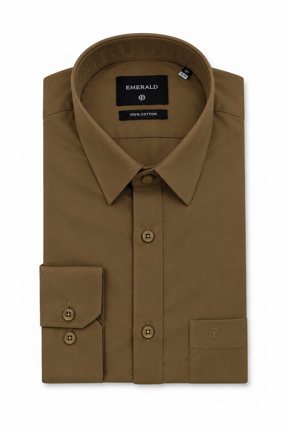 Emerald Formal Slim Fit Long Sleeve Shirt - Brown Tan