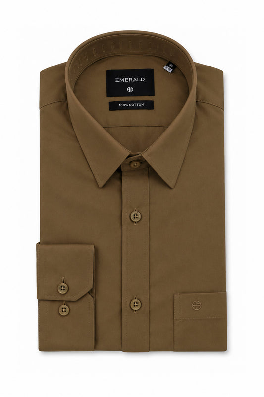 Emerald Formal Slim Fit Long Sleeve Shirt - Brown Tan