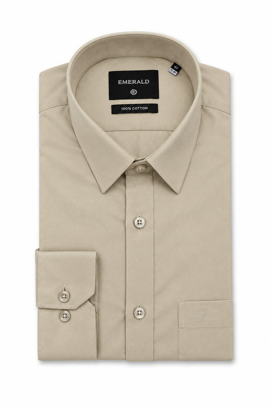 Emerald Formal Slim Fit Long Sleeve Shirt - Light Brown