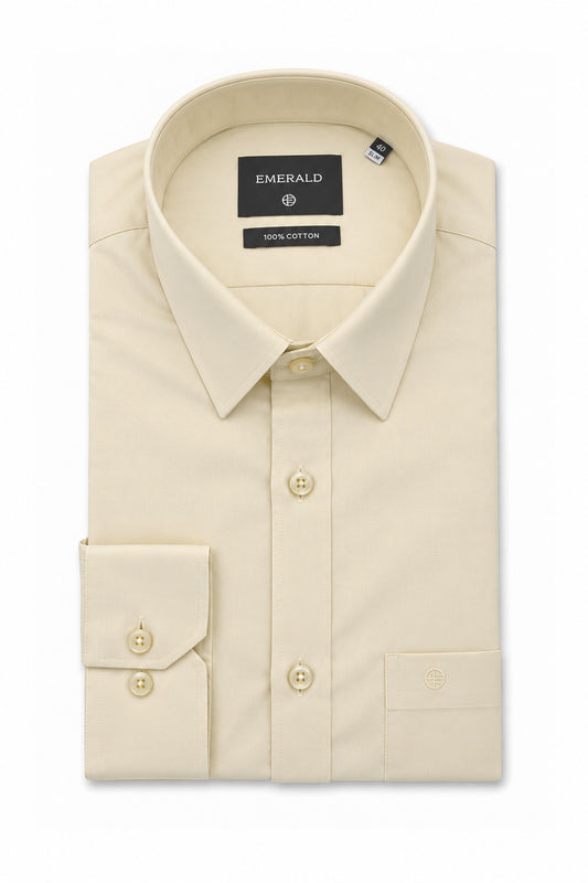Emerald Formal Slim Fit Long Sleeve Shirt - Yellow Cream