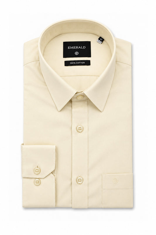 Emerald Formal Slim Fit Long Sleeve Shirt - Yellow Cream (Dark Plain)