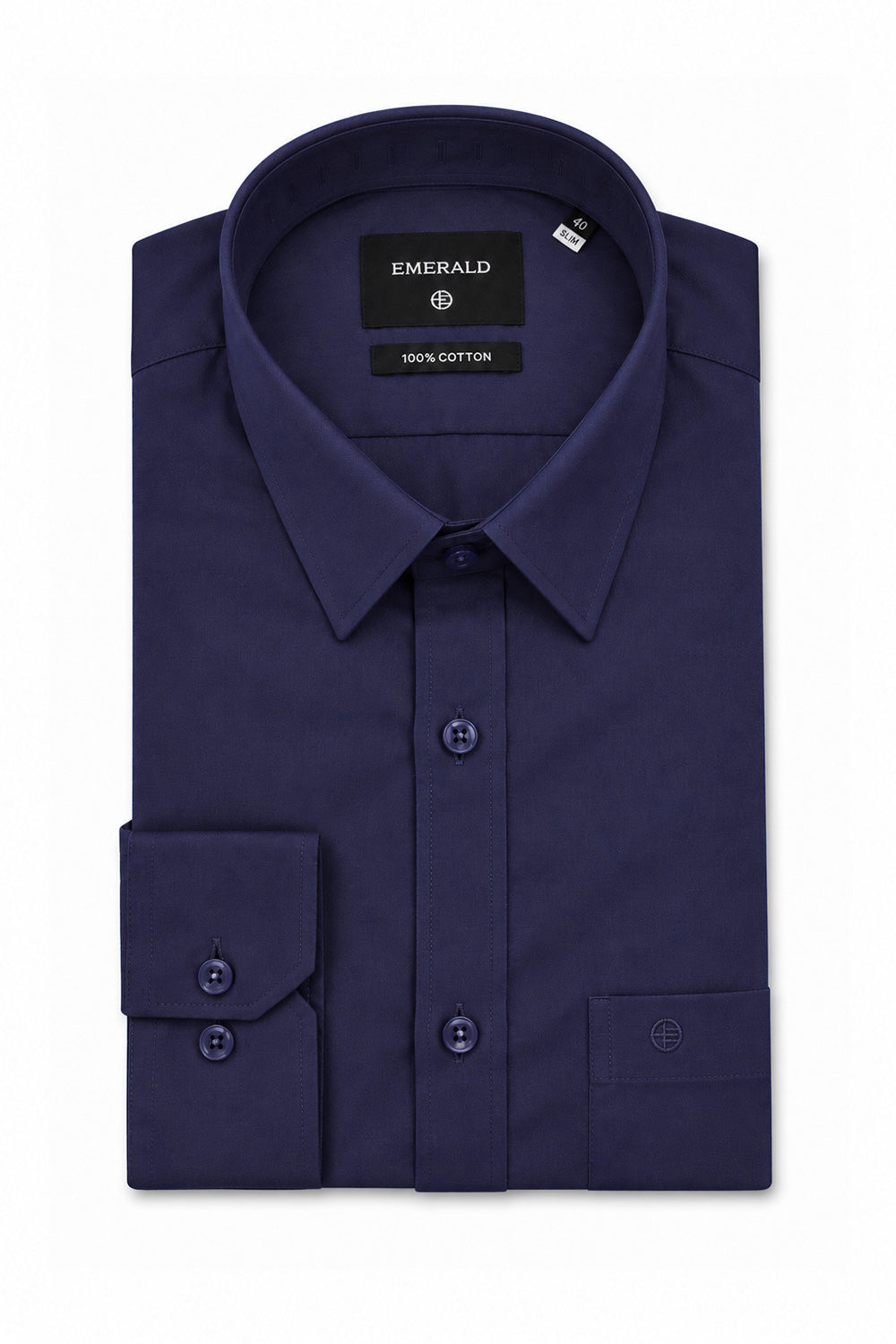 Emerald Formal Slim Fit Long Sleeve Shirt - Navy (Dark Plain)