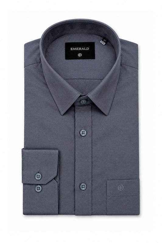 Emerald Formal Slim Fit Long Sleeve Shirt - Steel Grey