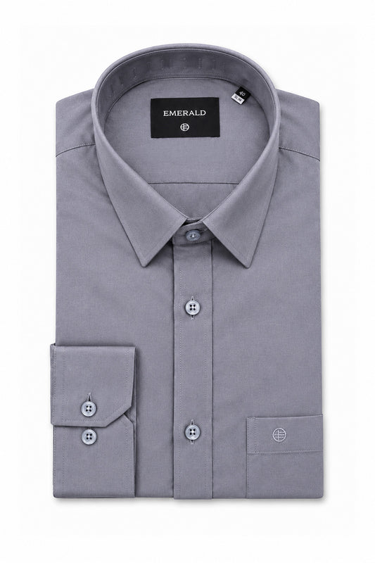 Emerald Formal Slim Fit Long Sleeve Shirt - Castor Grey
