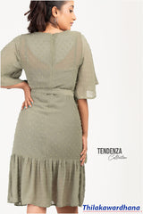 Tendenza Swiss Dot Frilled Hem Dress