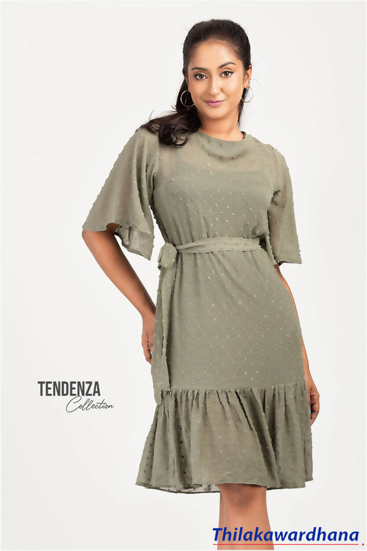 Tendenza Swiss Dot Frilled Hem Dress