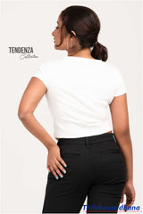 Tendenza Round Neck Ribbed Top