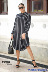 Tendenza Chinese Collar Striped Shirt Dress