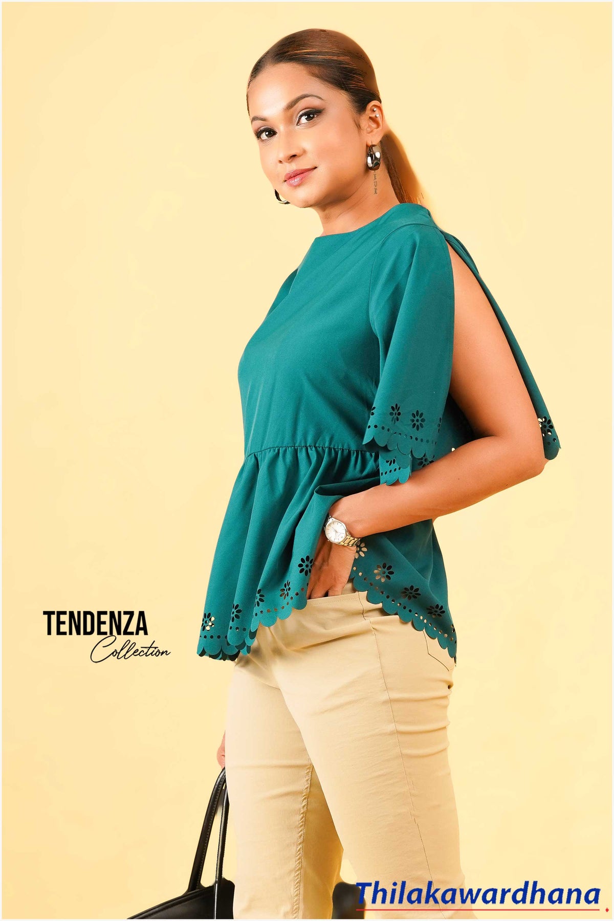 Tendenza Laser Cut Split Sleeve Top