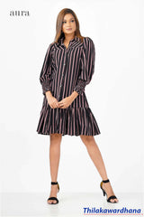 Aura Frilled Hem Stripe Printed Dress