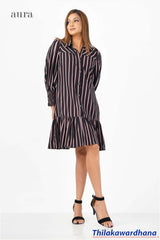 Aura Frilled Hem Stripe Printed Dress