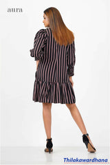 Aura Frilled Hem Stripe Printed Dress