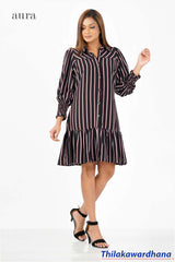 Aura Frilled Hem Stripe Printed Dress