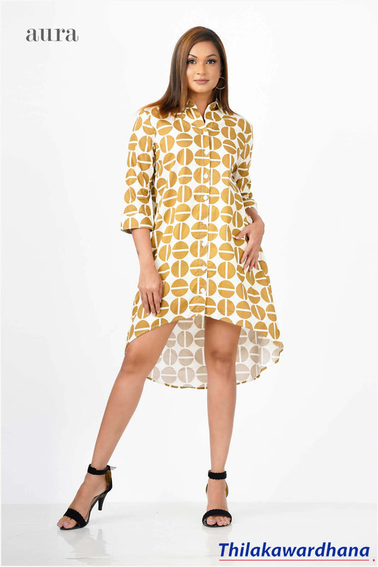 Aura Printed Linen High Low Shift Dress