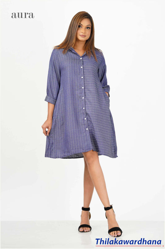 Aura 3/4 Sleeve Striped Shift Dress