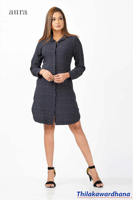 Aura Long Sleeve Printed Shirt Dress