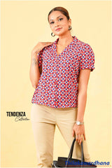 Tendenza Short Sleeve Lapel Collar Printed Top