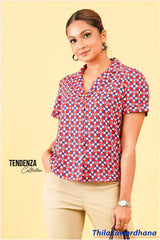 Tendenza Short Sleeve Lapel Collar Printed Top