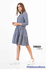 Tendenza Chinese Collar Gingham Tiered Dress