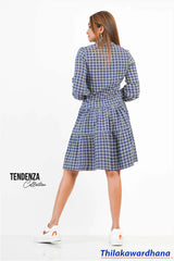 Tendenza Chinese Collar Gingham Tiered Dress