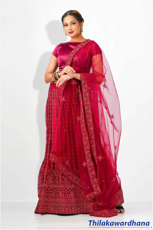 Work Detailed Deep Red Lehenga