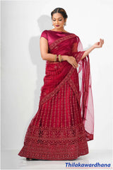 Work Detailed Deep Red Lehenga