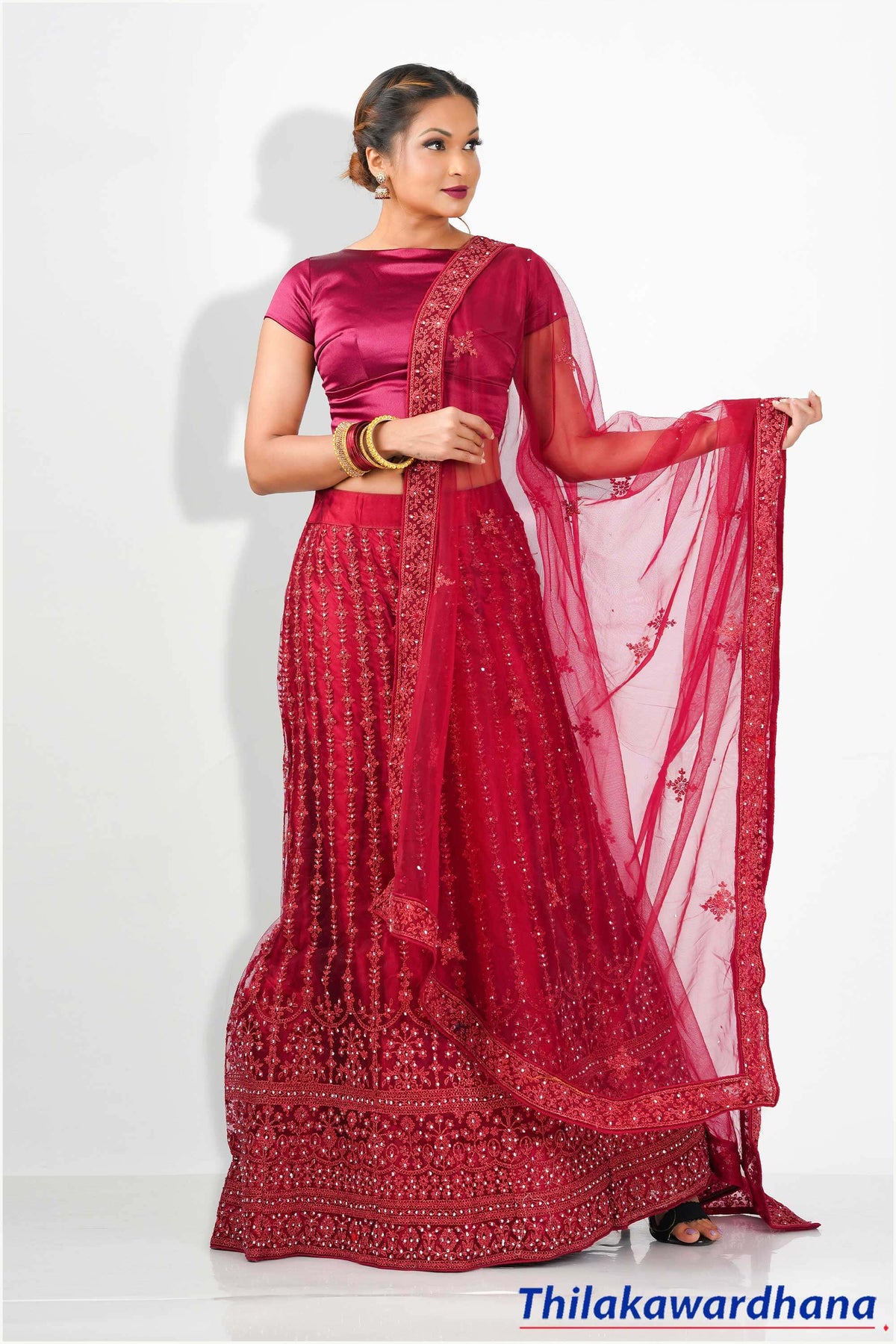 Work Detailed Deep Red Lehenga