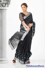 Embroidered Linen Cotton Saree