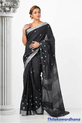 Embroidered Linen Cotton Saree